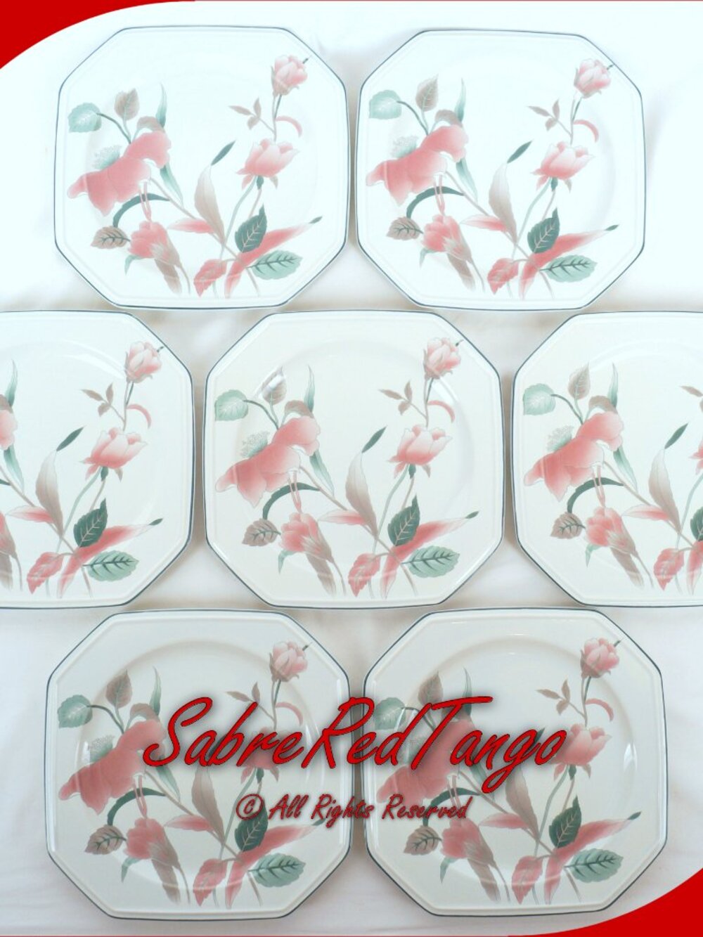Vintage Mikasa Japan Ceramic Dinner Plate Set Of 7 F3003 Silk Flowers